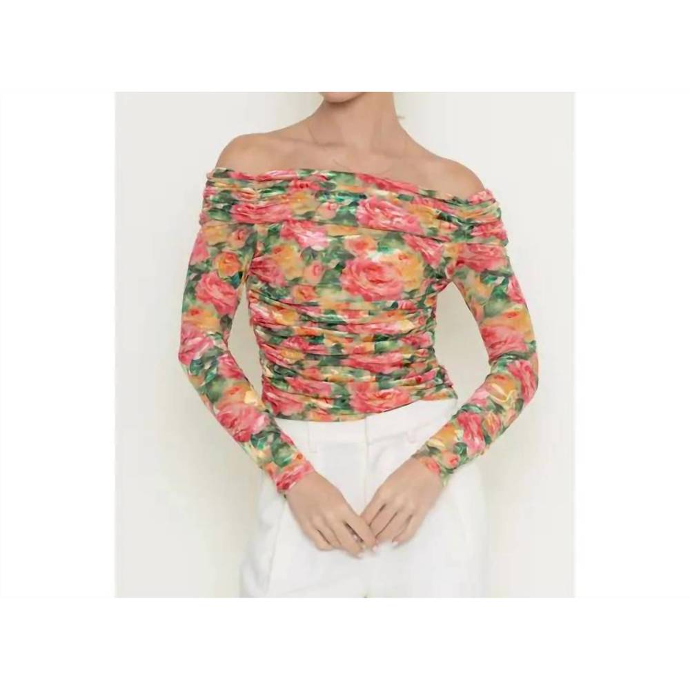 NEW FORE COLLECTION romantic off the shoulder top in rose floral
